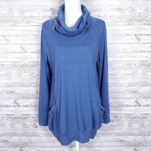 Levaca Tops - Levaca Cowl Neck Tunic XXL Blue Buttons 261A